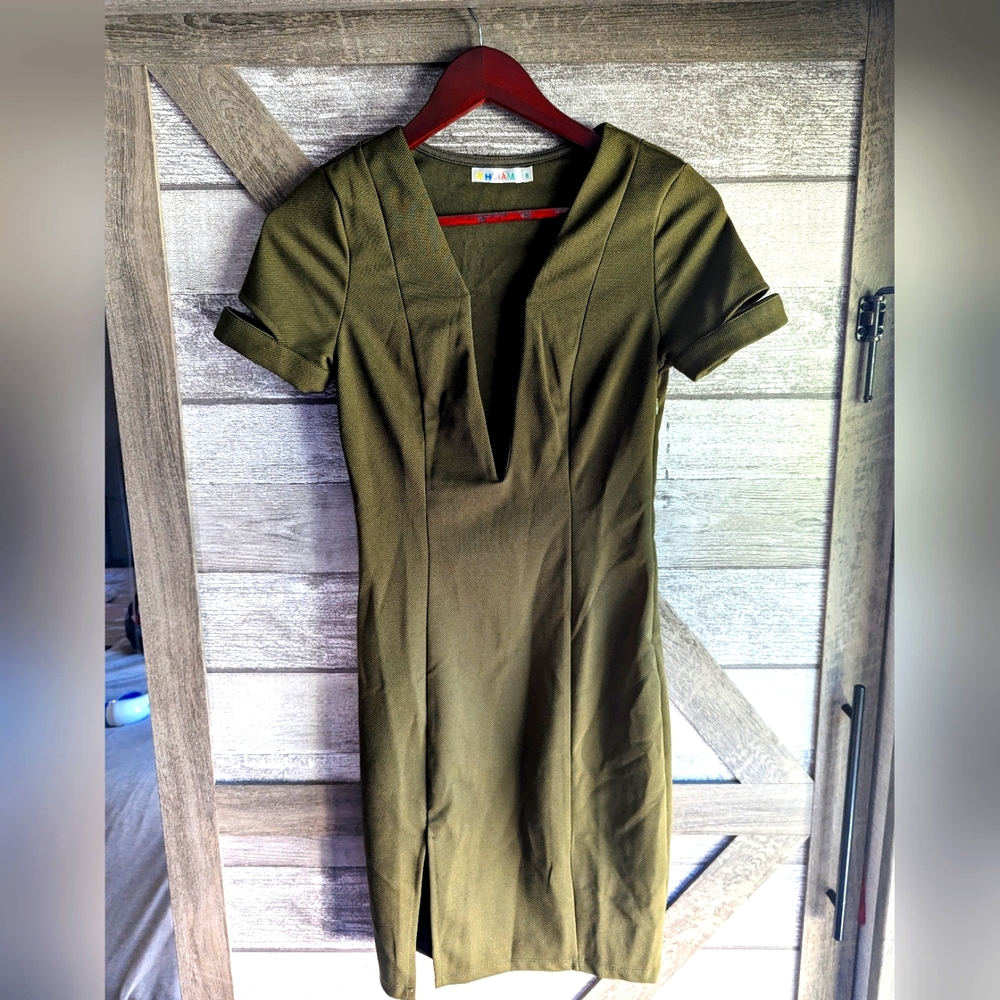 SOLD --- Olive Form Fitting Dress